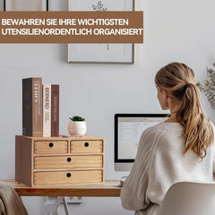 Leseni pisarniški organizator s štirimi predali naraven