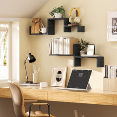 Komplet lesenih plavajočih polic črne barve