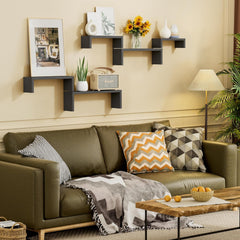 Komplet lesenih plavajočih polic črne barve