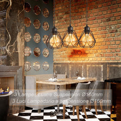 TOKIUS vintage stropna svetilka s kovinskimi kletkastimi senčili