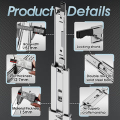 SHUHANG Kroglična izvlečna vodila z zaklepom 700 mm, 68 kg nosilnost - set 2 kosov