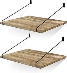 Stenska polica iz masivnega lesa 30 cm globine z nosilci