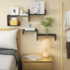 Komplet lesenih plavajočih polic črne barve