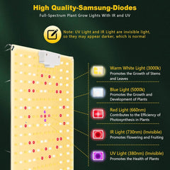600 W LED Rastlinska Svetilka za Pospeševanje Rasti z UV in IR svetlobo