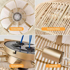 Vintage Stropni ventilator z Lučjo In Bambusovim Okvirjem