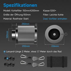 HON&GUAN Aktivni ogleni filter z dvema predfiltroma - 150 × 200 mm