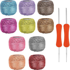 Komplet Bleščeče Preje za Kvačkanje – 10 Barvnih Kroglic s 2 Kvačkama