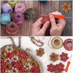 Komplet Bleščeče Preje za Kvačkanje – 10 Barvnih Kroglic s 2 Kvačkama