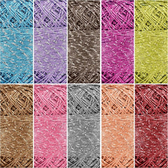 Komplet Bleščeče Preje za Kvačkanje – 10 Barvnih Kroglic s 2 Kvačkama