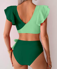 SANGDUT dvodelni green push-up bikini set z visokim pasom