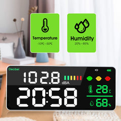 AOPUTTRIVER Stenski merilnik hrupa, temperature in vlažnosti z LED zaslonom - 30–130 dB