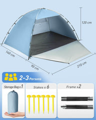 FORCEATT lahkotni prenosni plažni šotor za senco za 3-4 osebe