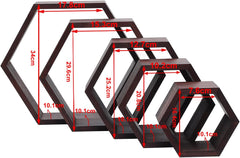 PHOENANCEE heksagonalne stenske police iz masivnega lesa – komplet 5 kosov