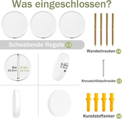 Okrogli leseni stenski regali – komplet treh belih polic