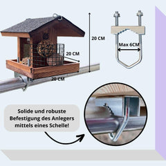 Vremensko odporen leseni ptičji hranilnik za balkon - rjav