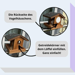 Vremensko odporen leseni ptičji hranilnik za balkon - rjav