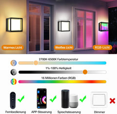 SNADER Pametna WiFi RGB LED stenska svetilka za notranjo in zunanjo uporabo - komplet 2 kosov