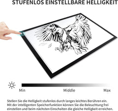 TOHETO Osvetljena risalna plošča A2 z nastavljivo svetlostjo in spominsko funkcijo - 60 × 40 cm