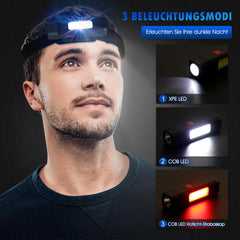 LED naglavna svetilka z rdečo lučjo in 3 načini - 2 kosa