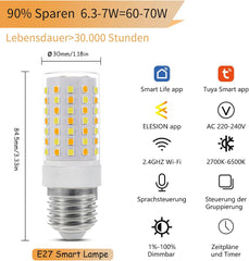 Pametna Wi-Fi LED žarnica E27, nastavljiva svetloba - 2 kosa