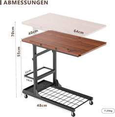 UYOYOUS večnamenska nastavljiva in mobilna stranska mizica z naklonom na kolesih