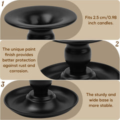 Set 2 črnih kovinskih svečnikov za stožčaste in stebričaste sveče