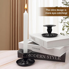 Set 2 črnih kovinskih svečnikov za stožčaste in stebričaste sveče