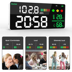 AOPUTTRIVER Stenski merilnik hrupa, temperature in vlažnosti z LED zaslonom - 30–130 dB