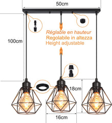 TOKIUS  vintage stropna svetilka s kovinskimi kletkastimi senčili